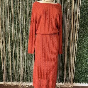 Cozy Orange Cable Knit Sweater and Skirt Set